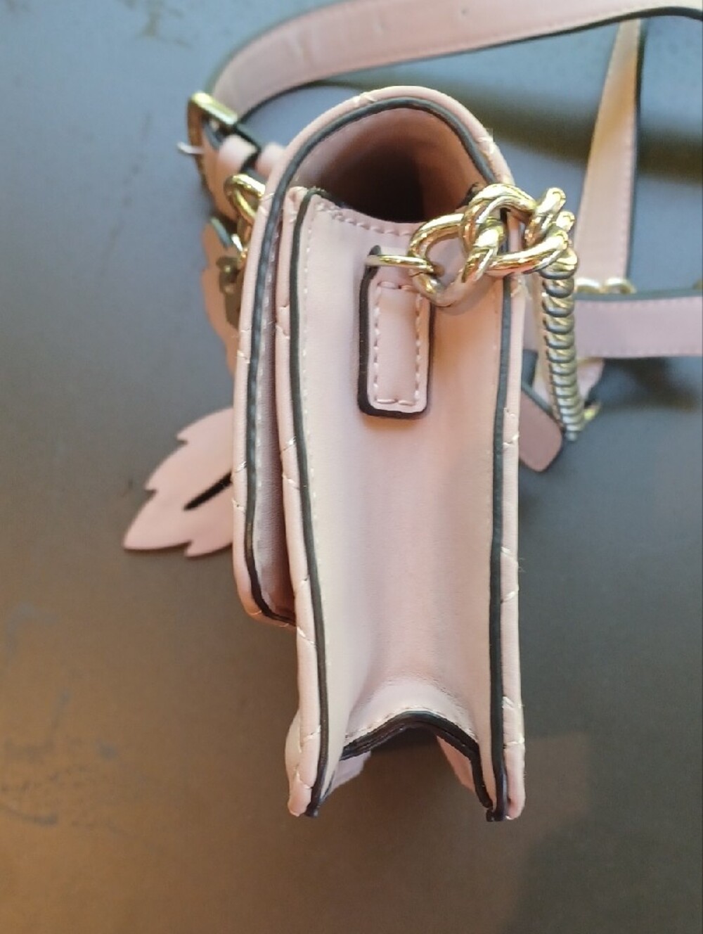 GUESS Pink Quilted Crossbody with Gold Charm Chain - Picture 4 of 10